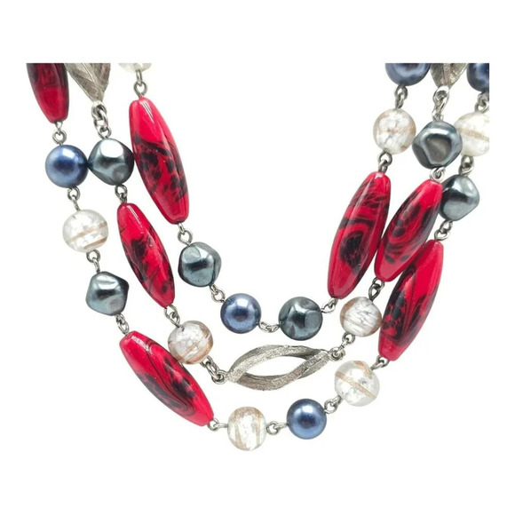 Japan High End Multi Strand Red Black Clear Glass Acrylic Bead Mix Ornate Clasp - Picture 3 of 7